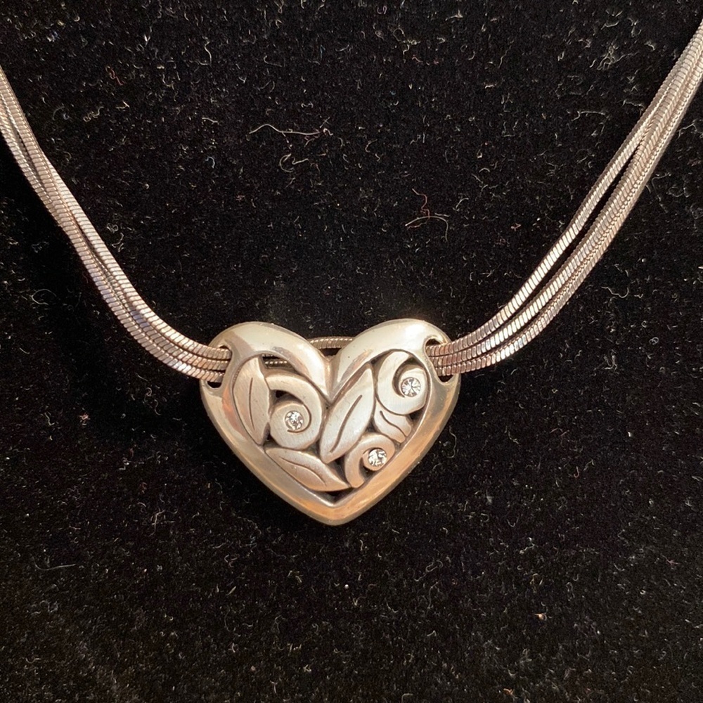 Brighton multi strand Silver Swarovski crystal heart pendant collar Necklace